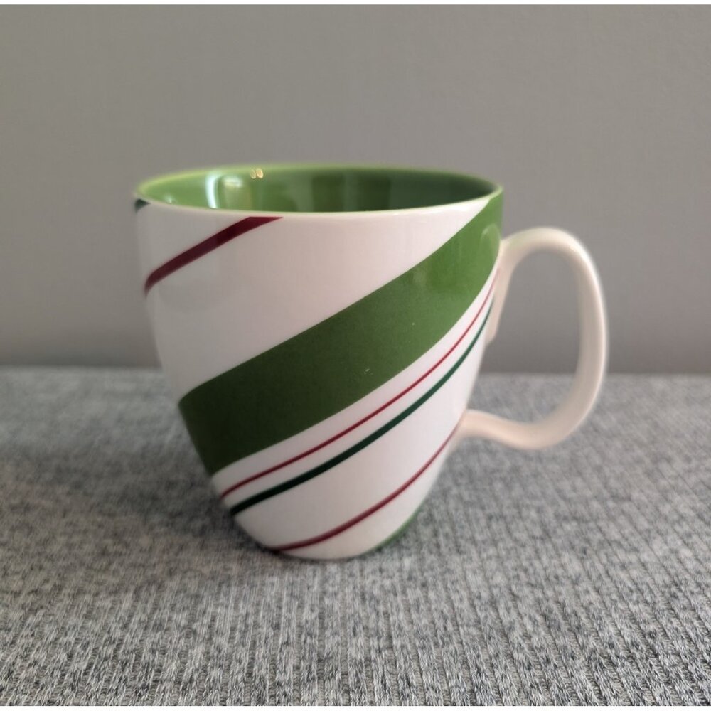 Starbucks Holiday 2007 12oz  Coffee Mug, Green/White/Red Candy/Peppermint Stripe